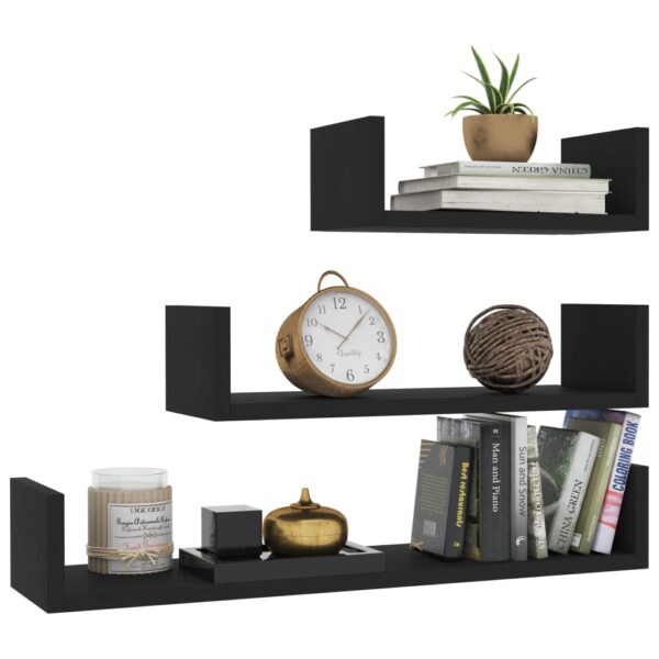 vidaXL Wall Display Shelf 3 pcs Black Engineered Wood - Image 3