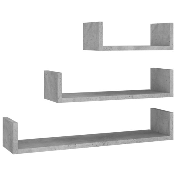 vidaXL Wall Display Shelf 3 pcs Concrete Gray Engineered Wood - Image 2