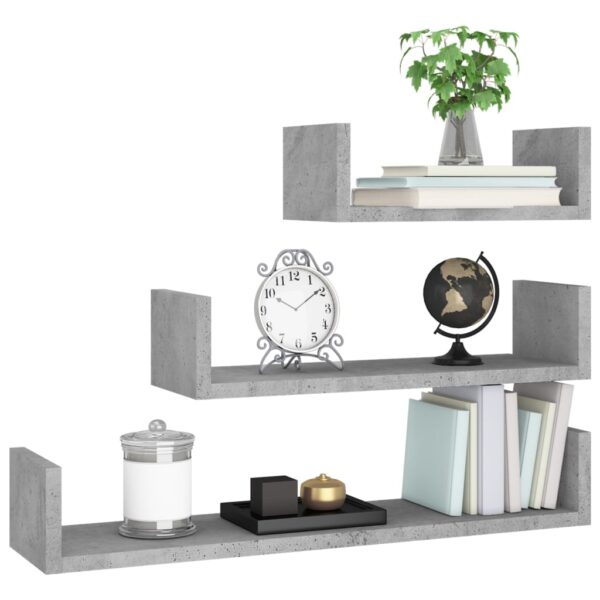 vidaXL Wall Display Shelf 3 pcs Concrete Gray Engineered Wood - Image 3