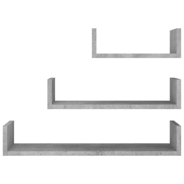 vidaXL Wall Display Shelf 3 pcs Concrete Gray Engineered Wood - Image 4