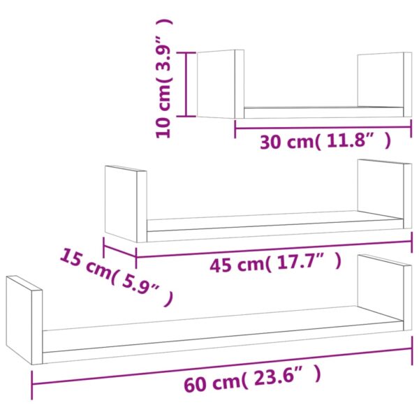 vidaXL Wall Display Shelf 3 pcs Concrete Gray Engineered Wood - Image 7