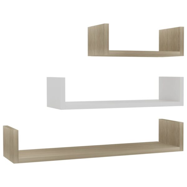 vidaXL Wall Display Shelf 3 pcs White and Sonoma Oak Engineered Wood - Image 2