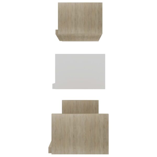 vidaXL Wall Display Shelf 3 pcs White and Sonoma Oak Engineered Wood - Image 5