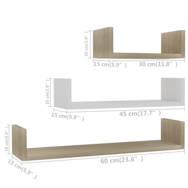 vidaXL Wall Display Shelf 3 pcs White and Sonoma Oak Engineered Wood - Image 6