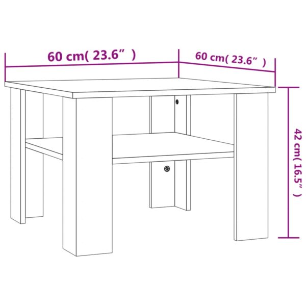 vidaXL Coffee Table Sonoma Oak 23.6"x23.6"x16.5" Engineered Wood - Image 6