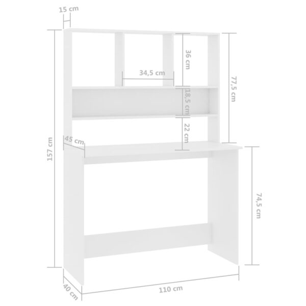 vidaXL Desk with Shelves White 43.3"x17.7"x61.8" Engineered Wood - Image 6