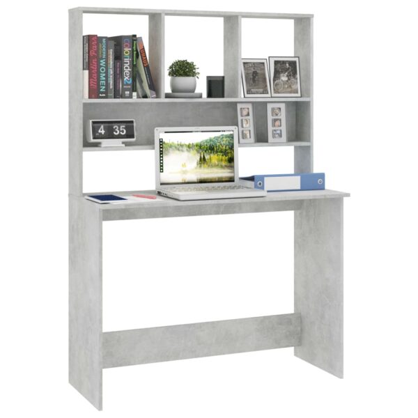 vidaXL Desk with Shelves Concrete Gray 43.3"x17.7"x61.8" Engineered Wood - Image 3