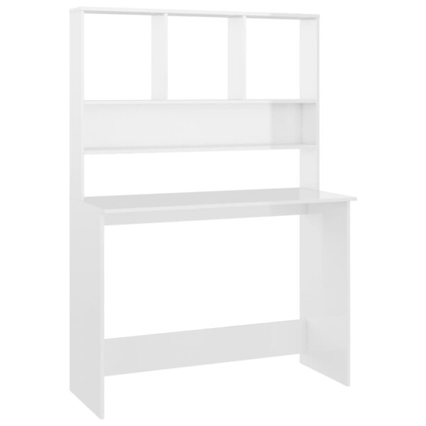 vidaXL Desk with Shelves High Gloss White 43.3" x 17.7" x 61.8" Engineered Wood - Image 2