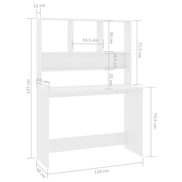 vidaXL Desk with Shelves High Gloss White 43.3" x 17.7" x 61.8" Engineered Wood - Image 6