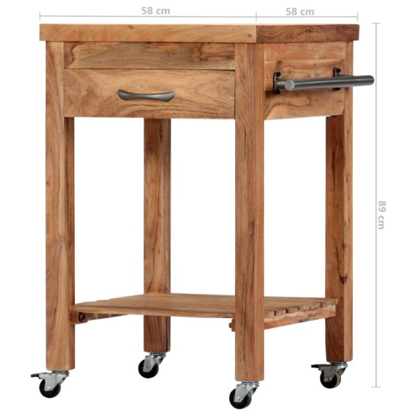 vidaXL Kitchen Trolley 22.8"x22.8"x35" Solid Wood Acacia - Image 9