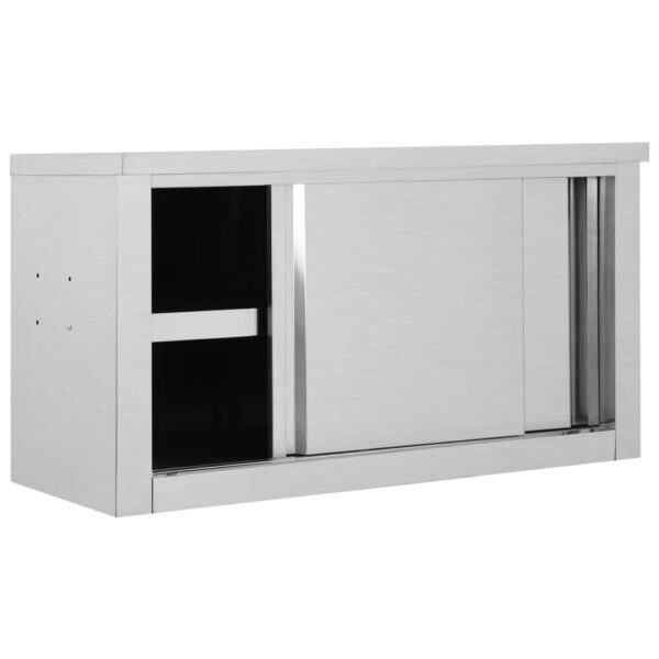 vidaXL Kitchen Wall Cabinet with Sliding Doors 35.4"x15.7"x19.7" Stainless Steel - Image 2