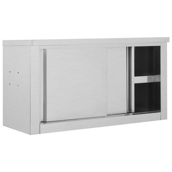 vidaXL Kitchen Wall Cabinet with Sliding Doors 35.4"x15.7"x19.7" Stainless Steel - Image 3