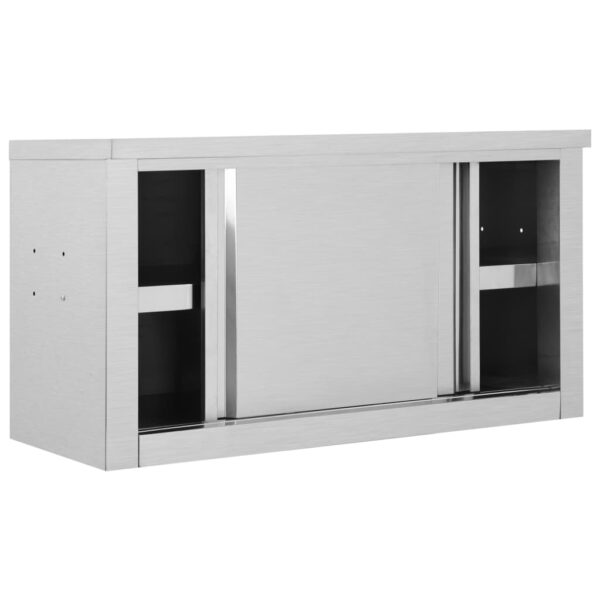 vidaXL Kitchen Wall Cabinet with Sliding Doors 35.4"x15.7"x19.7" Stainless Steel - Image 4