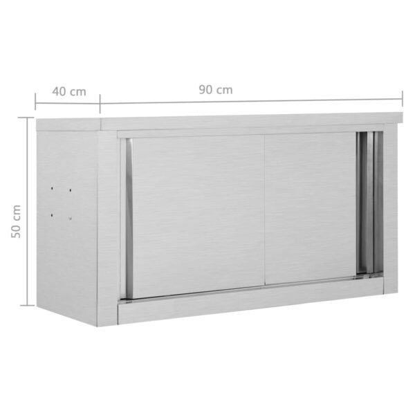 vidaXL Kitchen Wall Cabinet with Sliding Doors 35.4"x15.7"x19.7" Stainless Steel - Image 9