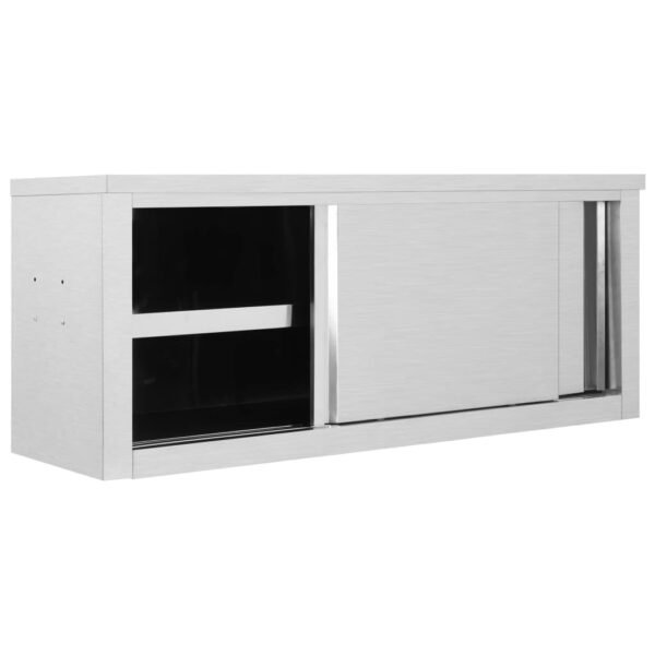 vidaXL Kitchen Wall Cabinet with Sliding Doors 47.2"x15.7"x19.7" Stainless Steel - Image 2