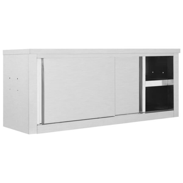 vidaXL Kitchen Wall Cabinet with Sliding Doors 47.2"x15.7"x19.7" Stainless Steel - Image 3