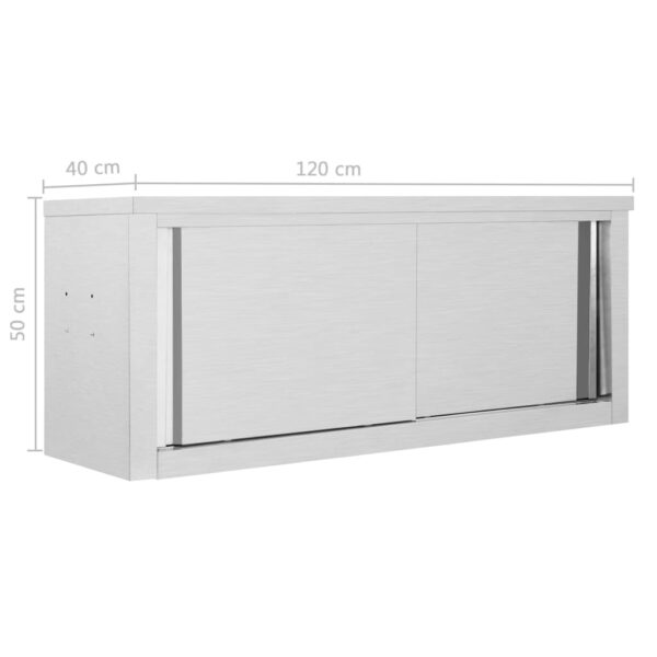 vidaXL Kitchen Wall Cabinet with Sliding Doors 47.2"x15.7"x19.7" Stainless Steel - Image 9