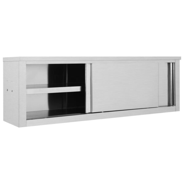 vidaXL Kitchen Wall Cabinet with Sliding Doors 59.1"x15.7"x19.7" Stainless Steel - Image 2