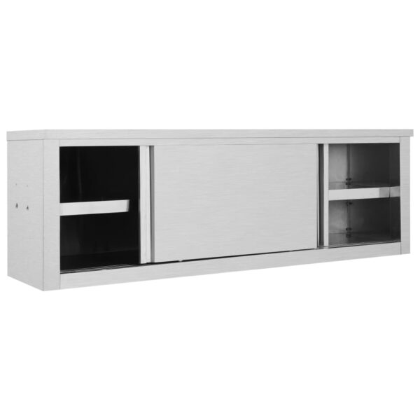 vidaXL Kitchen Wall Cabinet with Sliding Doors 59.1"x15.7"x19.7" Stainless Steel - Image 3