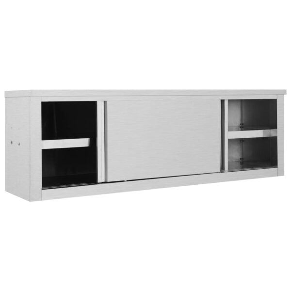 vidaXL Kitchen Wall Cabinet with Sliding Doors 59.1"x15.7"x19.7" Stainless Steel - Image 4