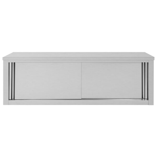 vidaXL Kitchen Wall Cabinet with Sliding Doors 59.1"x15.7"x19.7" Stainless Steel - Image 5