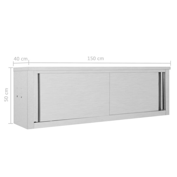 vidaXL Kitchen Wall Cabinet with Sliding Doors 59.1"x15.7"x19.7" Stainless Steel - Image 9