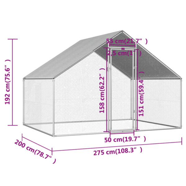 vidaXL Outdoor Chicken Cage 9'x6.6'x6.3' Galvanized Steel - Image 6