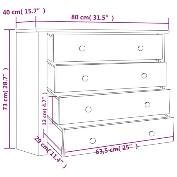 vidaXL Side Cabinet White 31.5"x15.7"x28.7" Pine Panama Range - Image 6