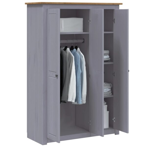 vidaXL 3-Door Wardrobe Gray 46.5"x19.7"x67.5" Pine Panama Range - Image 3