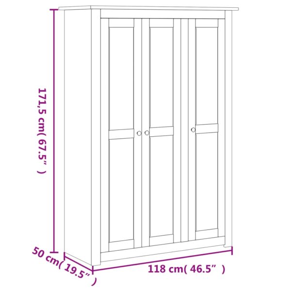 vidaXL 3-Door Wardrobe Gray 46.5"x19.7"x67.5" Pine Panama Range - Image 9