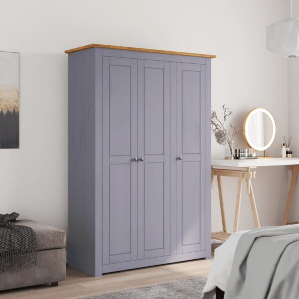 vidaXL 3-Door Wardrobe Gray 46.5"x19.7"x67.5" Pine Panama Range