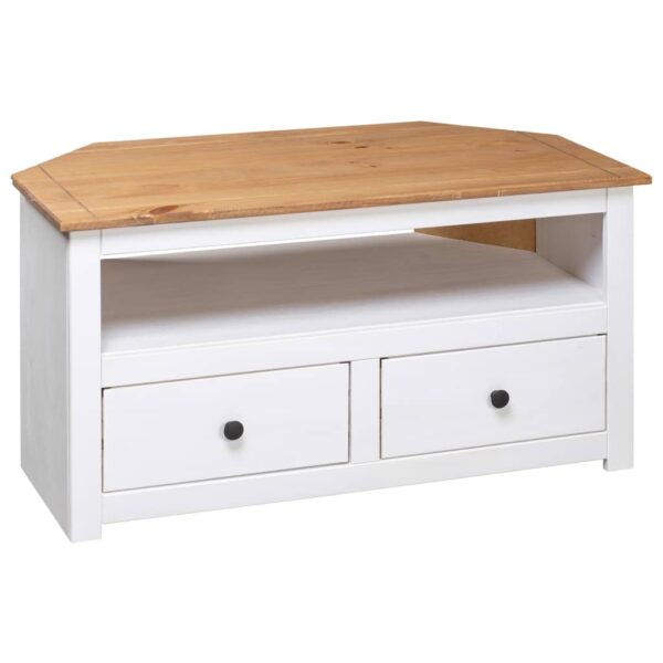 vidaXL Corner TV Stand White 36.6"x19.3"x19.3" Solid Pine Panama Range - Image 4