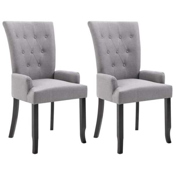 vidaXL Dining Chairs with Armrests 2 pcs Light Gray Fabric - Image 2