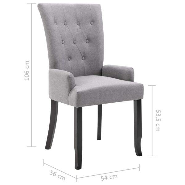 vidaXL Dining Chairs with Armrests 2 pcs Light Gray Fabric - Image 8