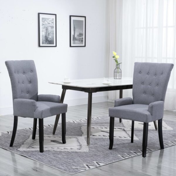 vidaXL Dining Chairs with Armrests 2 pcs Light Gray Fabric