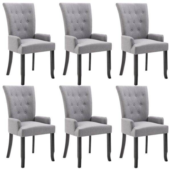 vidaXL Dining Chairs with Armrests 6 pcs Light Gray Fabric - Image 2