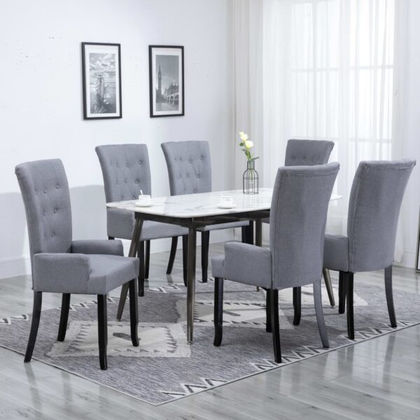 vidaXL Dining Chairs with Armrests 6 pcs Light Gray Fabric