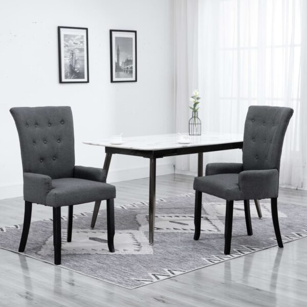 vidaXL Dining Chairs with Armrests 2 pcs Dark Gray Fabric