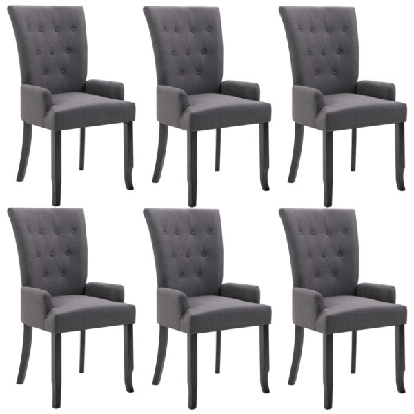 vidaXL Dining Chairs with Armrests 6 pcs Dark Gray Fabric - Image 2