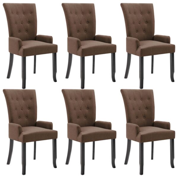 vidaXL Dining Chairs with Armrests 6 pcs Brown Fabric - Image 2