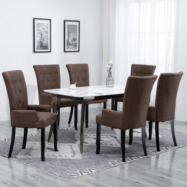 vidaXL Dining Chairs with Armrests 6 pcs Brown Fabric