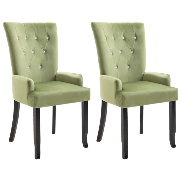 vidaXL Dining Chair with Armrests 2 pcs Light Green Velvet - Image 2