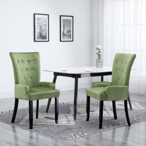 vidaXL Dining Chair with Armrests 2 pcs Light Green Velvet