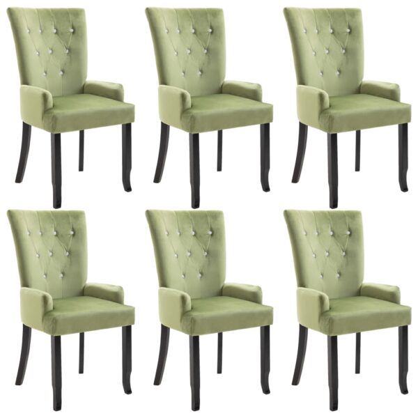 vidaXL Dining Chair with Armrests 6 pcs Light Green Velvet - Image 2