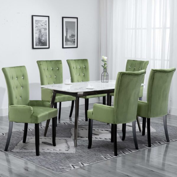 vidaXL Dining Chair with Armrests 6 pcs Light Green Velvet