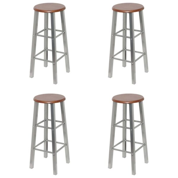 vidaXL Bar Stools 4 pcs Silver and Brown MDF