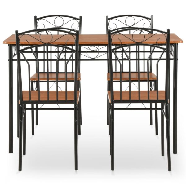 vidaXL 5 Piece Dining Set MDF and Steel Brown - Image 2