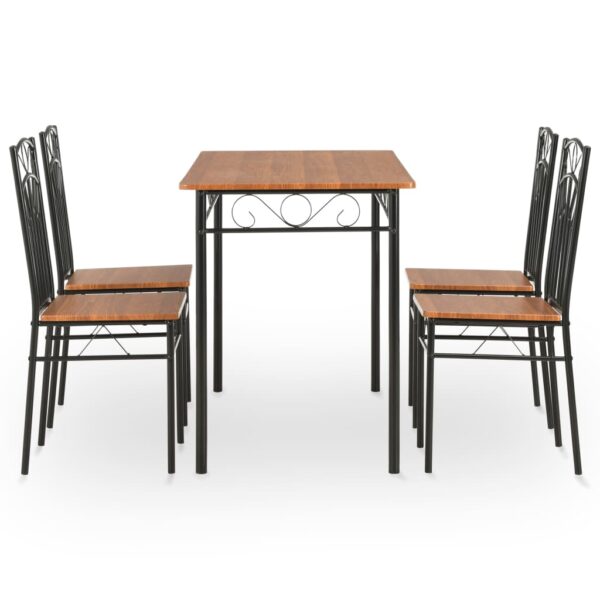 vidaXL 5 Piece Dining Set MDF and Steel Brown - Image 3