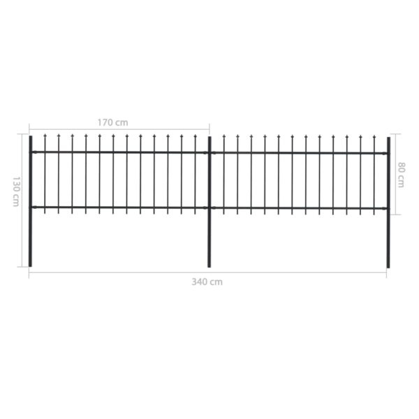 vidaXL Garden Fence with Spear Top Steel 133.9"x31.5" Black - Image 5