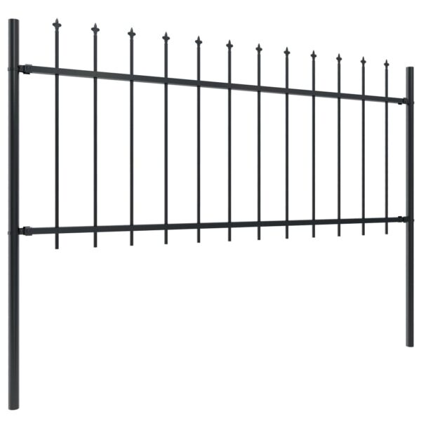 vidaXL Garden Fence with Spear Top Steel 200.8"x31.5" Black - Image 2